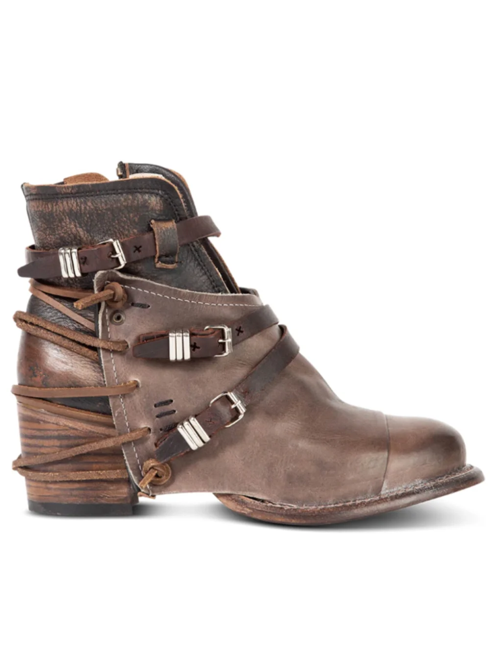 Freebird by Steven Crue Grey Multi Leather Harness Ankle Boots Women Size 10